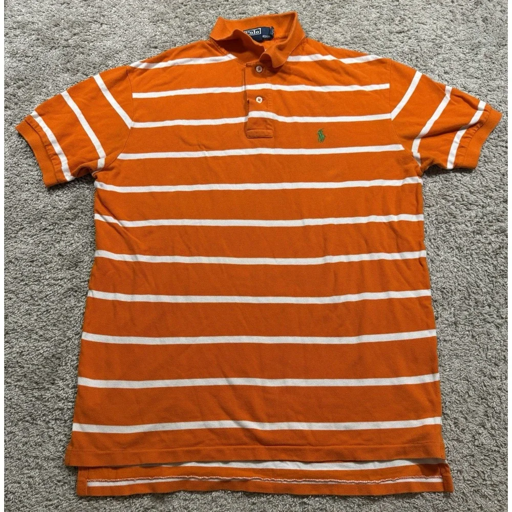 Polo Ralph Lauren Shirt Men‎ Large Striped Short Sleeve Golf Orange Outdoors M